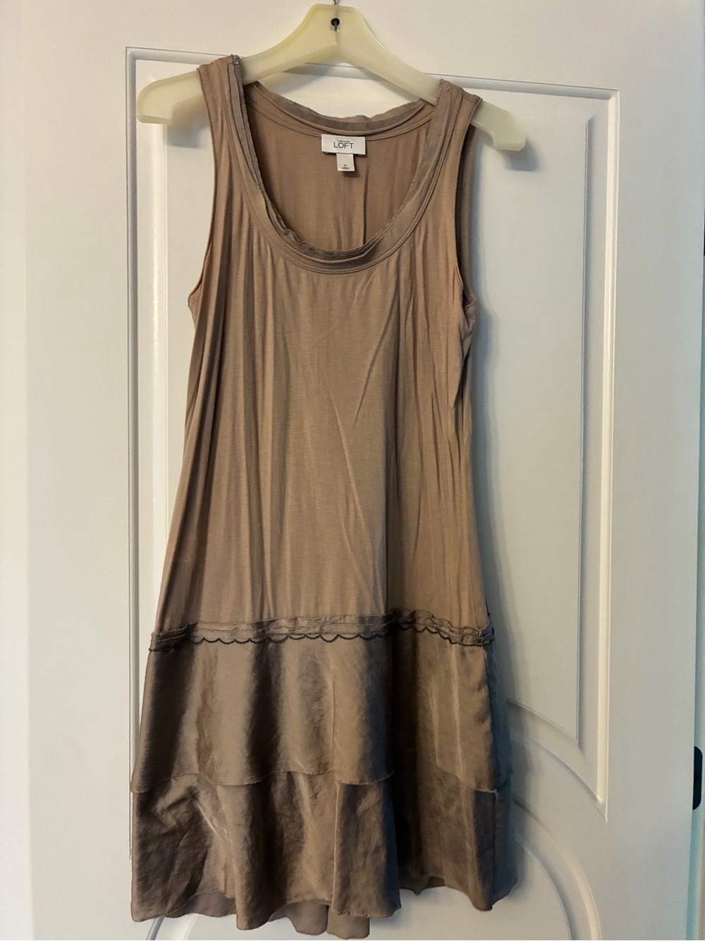 LOFT Taupe Layered Tank Dress with Satin Tiers